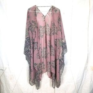 Pink blush pink floral sheer maternity kimono